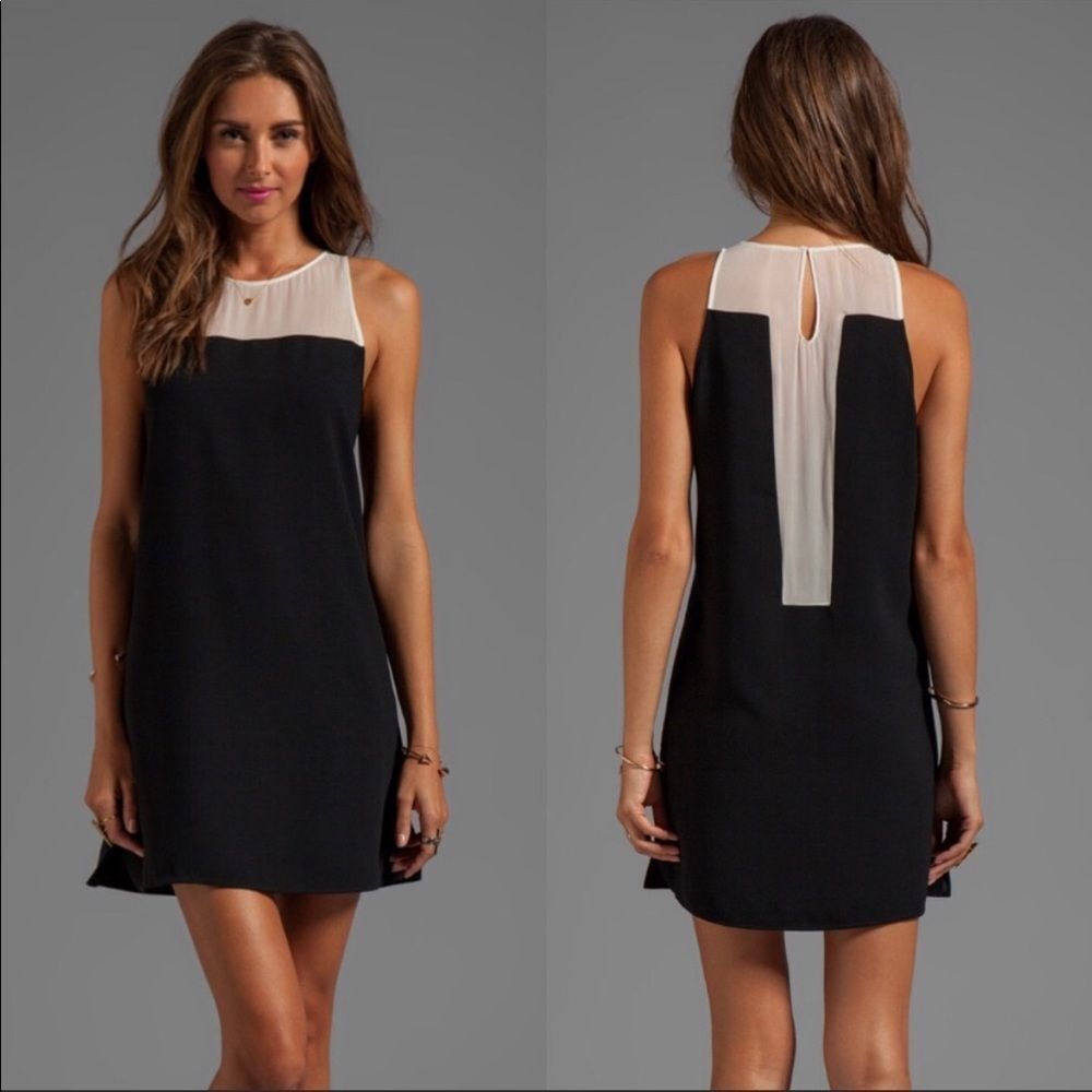 Parker New Silk Pipsy Sheer Black and White Shift Dress Size Medium